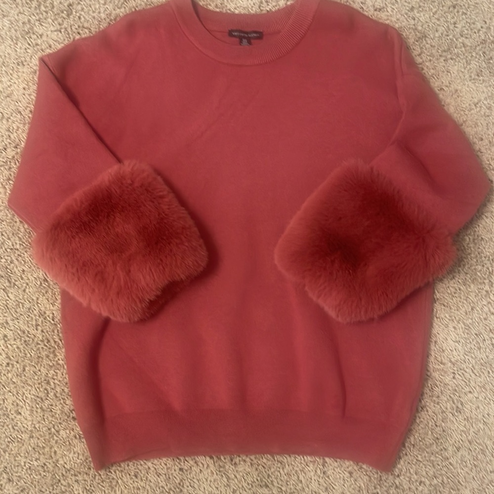 Saks sweater with faux fur sleeves